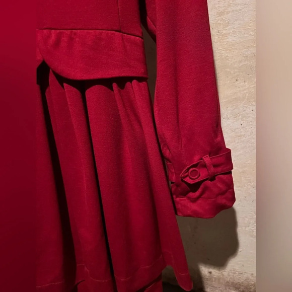 Fever Scalloped Dress Jacket Fabric Buttons Tie Belt Red Spandex blend Women's L - Picture 5 of 10